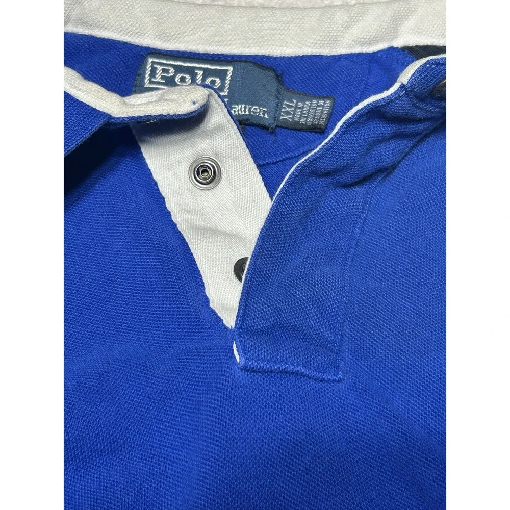 Polo By Ralph Lauren Blue Snap Rugby Polo Short Sleeve Shirt XXL Custom Fit VTG